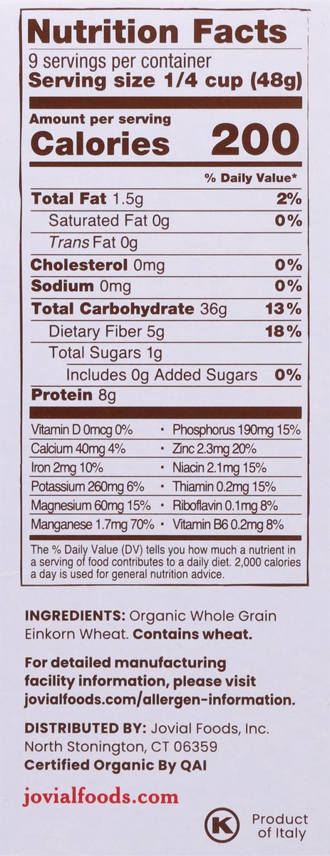 slide 8 of 9, Jovial 100% Organic Einkorn Wheat Berries, 16 oz