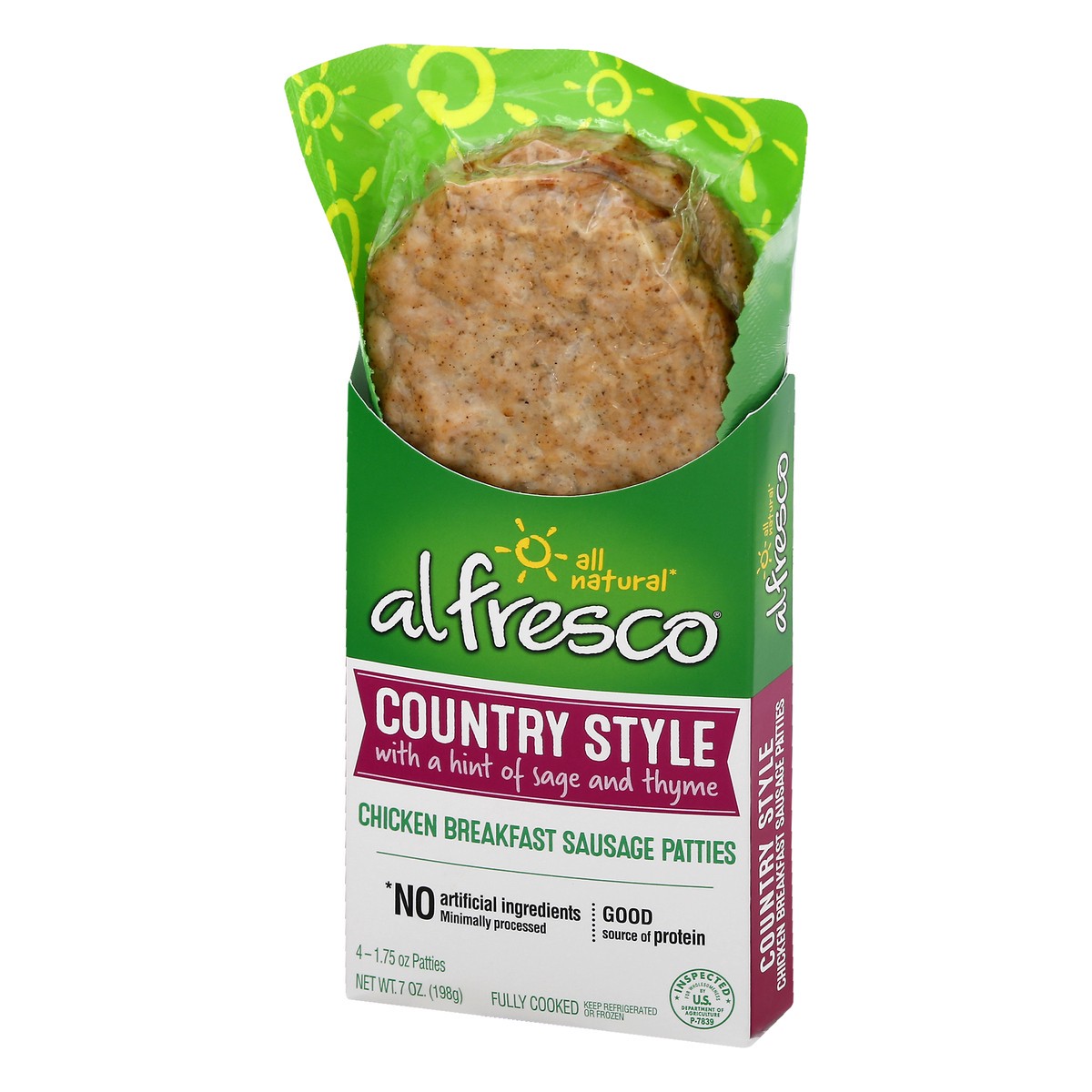 slide 2 of 9, Al Fresco Country Style Chicken Breakfast Sausage Patties, 7 oz, 4 ct