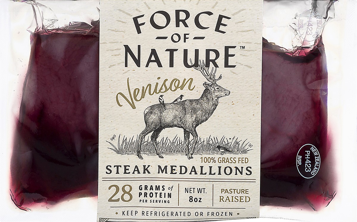 slide 1 of 12, Force Of Nature Venison Steak Medallions, 8 oz