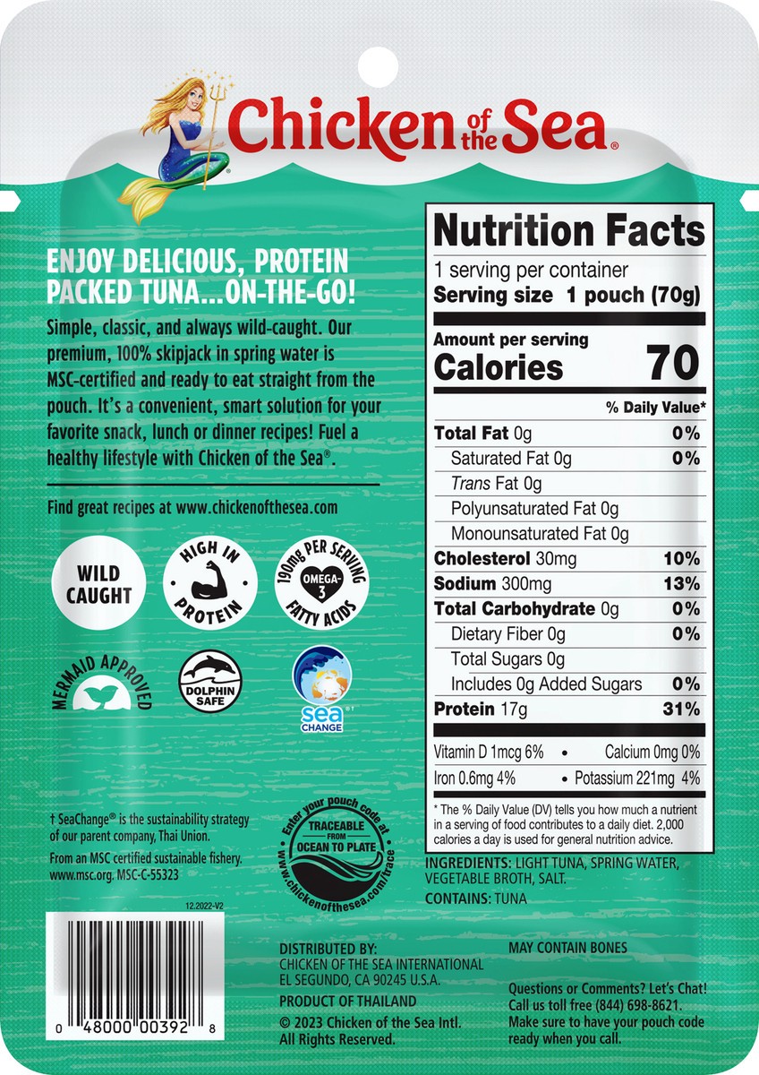 slide 7 of 8, Chicken of the Sea Wild Caught Light Tuna in Spring Water Packet 2.5 oz, 2.5 oz