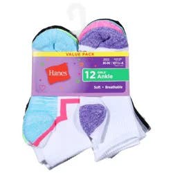 Hanes Girls' Ankle Socks Medium Value Pack 12 ea