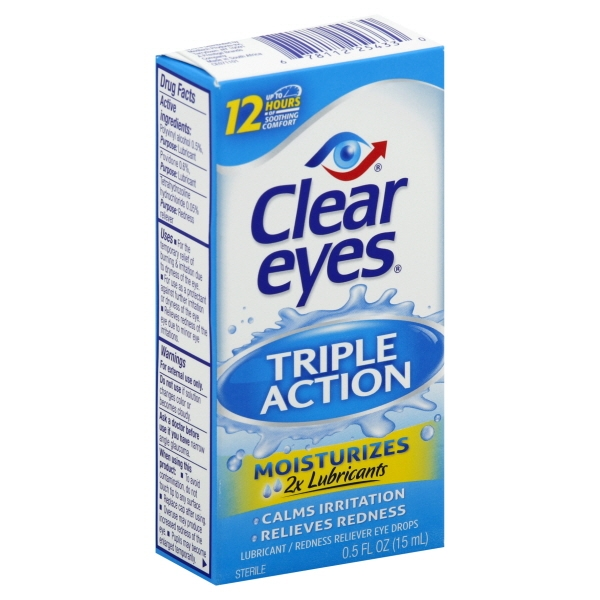 slide 1 of 10, Clear Eyes Triple Action Moisturizing Eye Drops, 0.5 oz