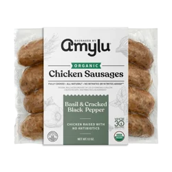 Amylu Foods Organic Basil & Cracked Black Pepper Chicken Sausages 12 oz