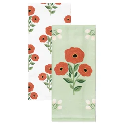 Meijer Corporate Seasonal MCS Spring Rose Stamp Coordinate 2pc Kitchen Towel Set, 16 in x 26 in