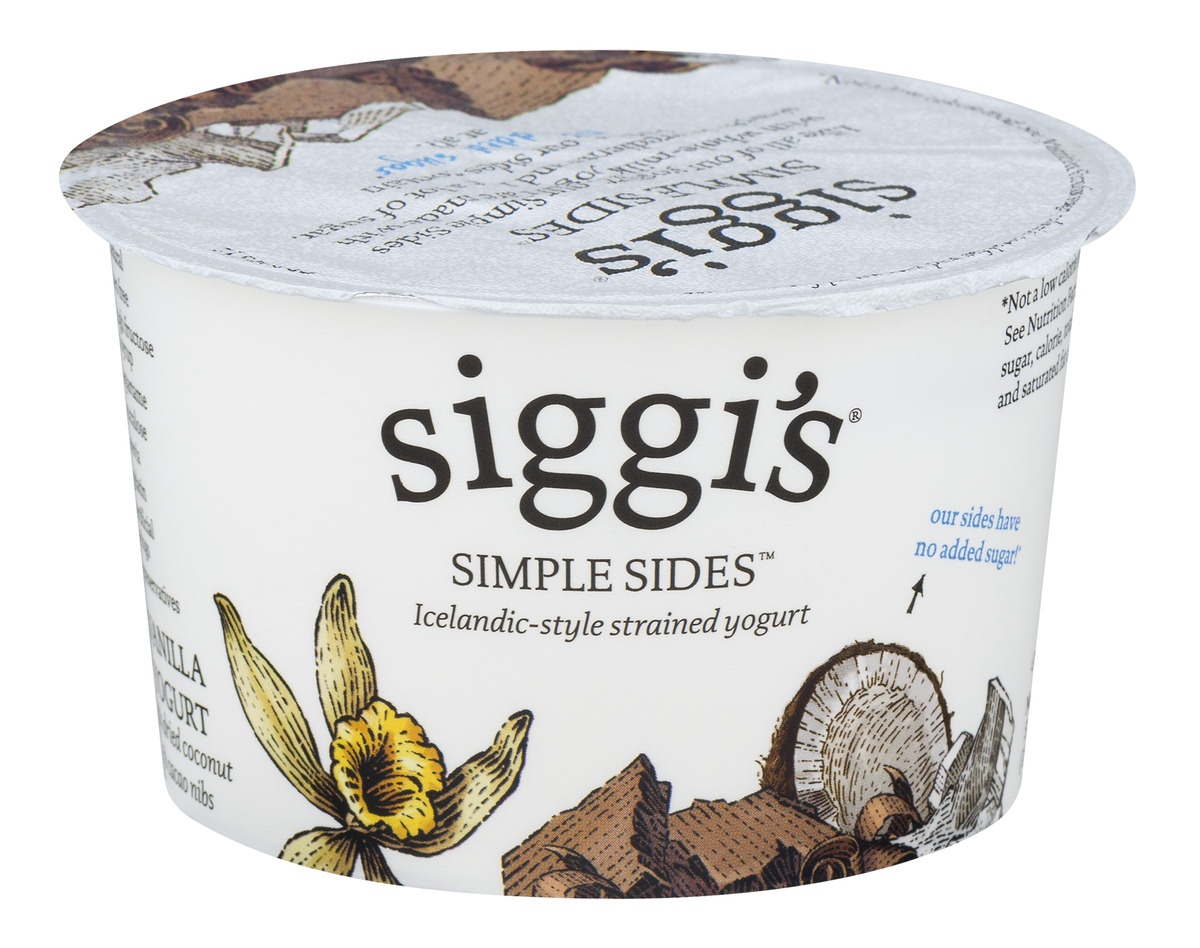 slide 1 of 1, Siggi's Simple Sides Vanilla Yogurt with Coconut and Cacao Nibs, 5.3 oz