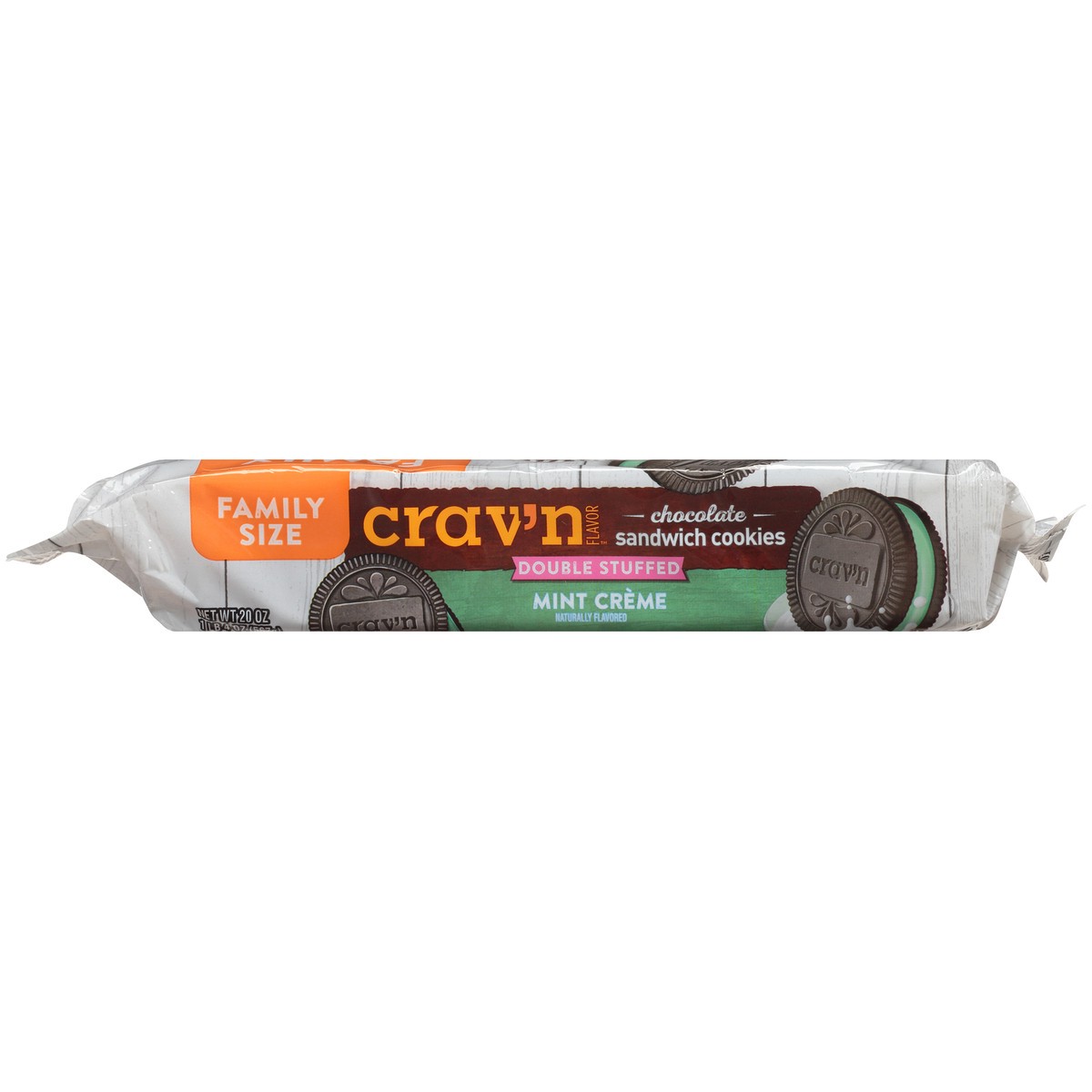 slide 7 of 14, Crav'n Flavor Double Stuffed Chocolate Mint Creme Sandwich Cookies Family Size 20 oz, 20 oz