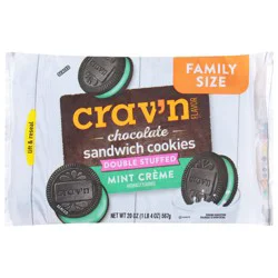 Crav'n Flavor Double Stuffed Chocolate Mint Creme Sandwich Cookies, Family Size, 20 oz