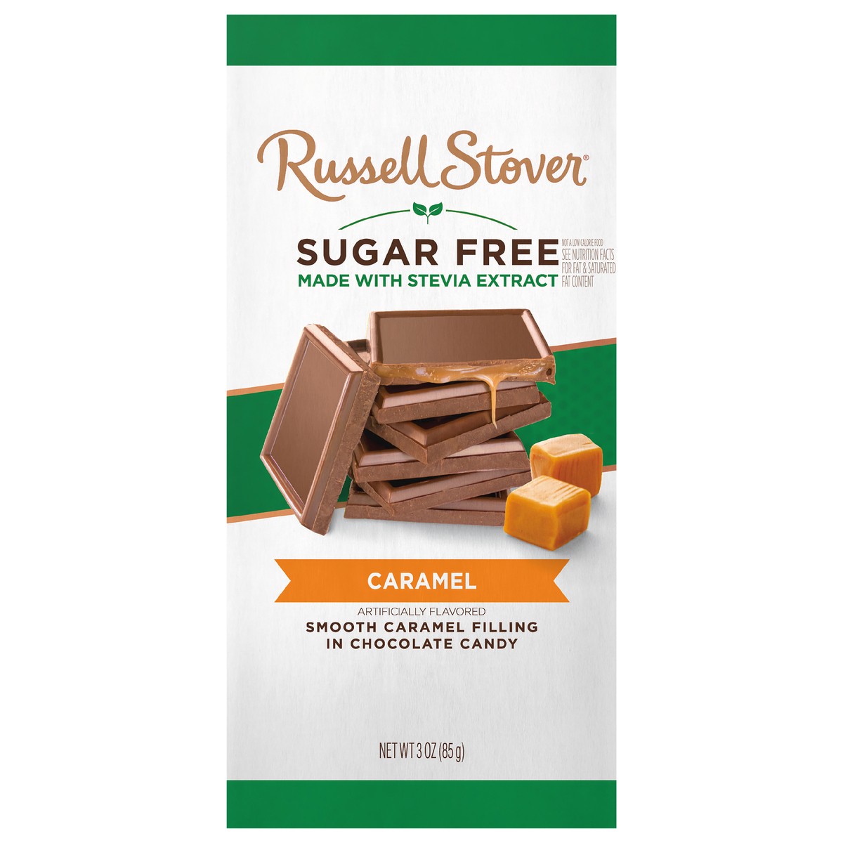 slide 1 of 8, RUSSELL STOVER Sugar Free Caramel Chocolate Candy Bar, 3 oz., 3 oz