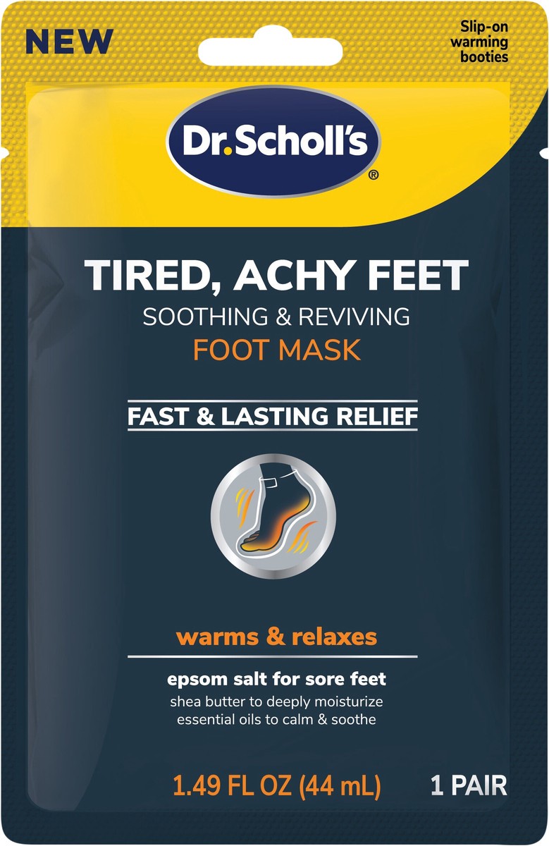 slide 7 of 7, Dr. Scholl's Tired, Achy Feet Soothing & Reviving Foot Mask, Warming Booties, Shea Butter Intensely Moisturizes, Epsom Salt & Menthol for Sore Feet, Relieves Sore Muscles, 1 ct