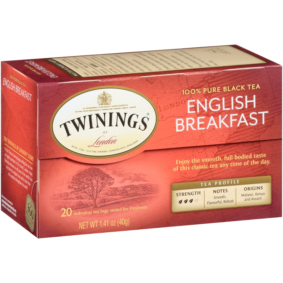 slide 2 of 7, Twinings Black Tea 100% Pure English Breakfast Bags, 20 ct 1.41 oz