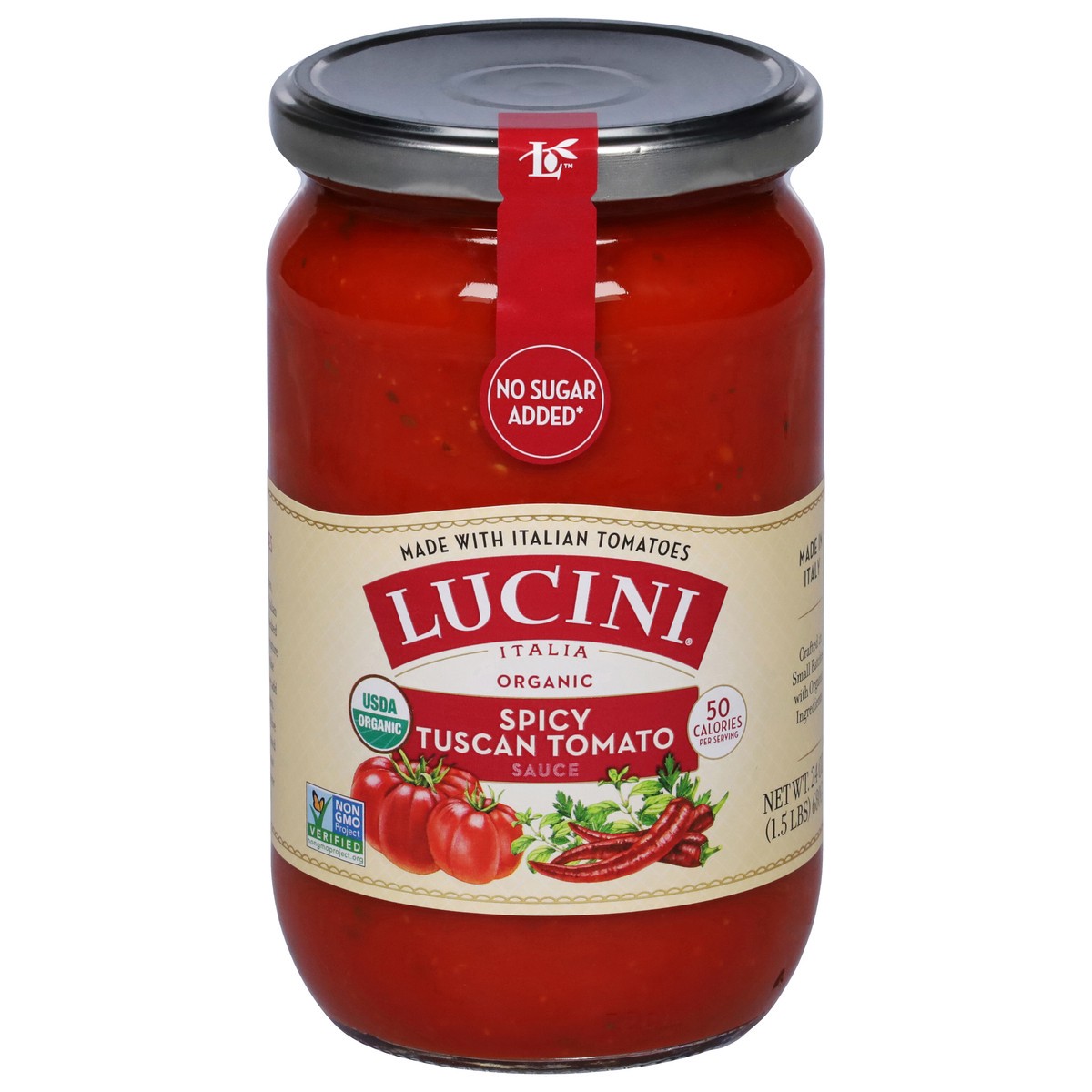 slide 1 of 1, Lucini Italia Organic Spicy Tuscan Tomato Sauce 24 oz, 25.5 oz