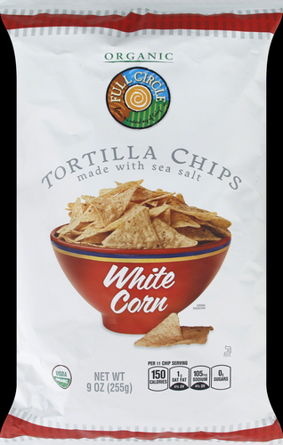 slide 1 of 6, Full Circle Tortilla Chips, White Corn, 9 oz