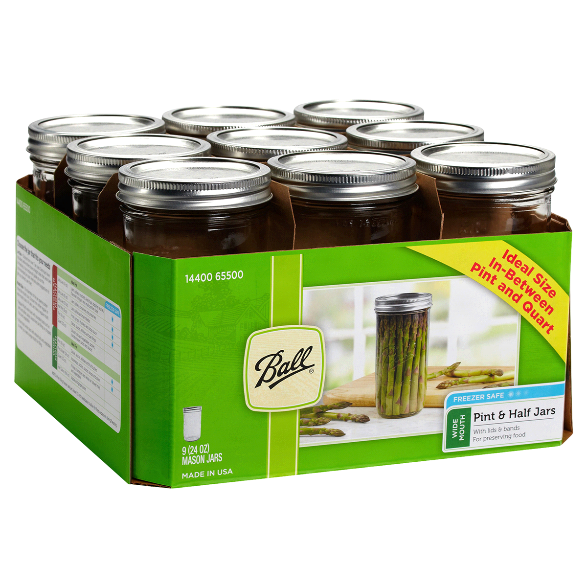 slide 1 of 1, Ball Wide Mouth Pint & Half Jars with Lids and Bands, 9 ct; 16 oz