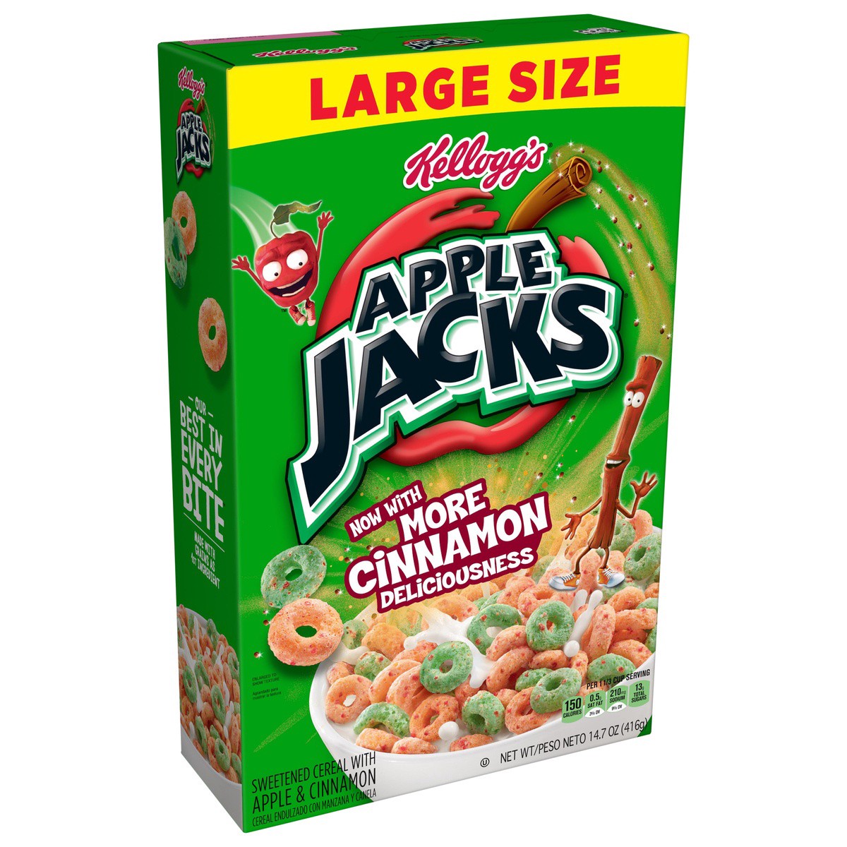 slide 4 of 8, Apple Jacks Kellogg's Apple Jacks Breakfast Cereal, 8 Vitamins and Minerals, Kids Snacks, Large Size, Original, (1 Box) - 14.7 oz, 14.7 oz