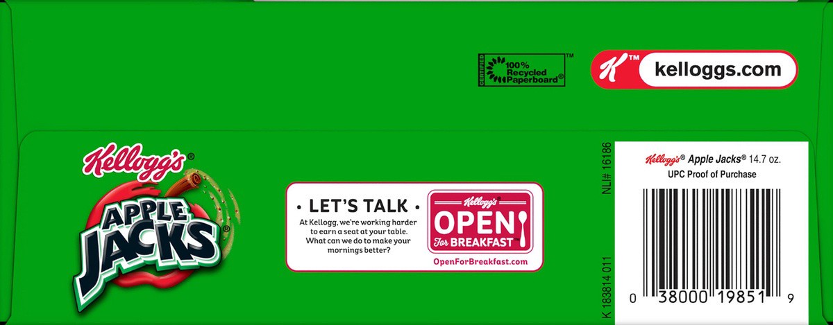 slide 8 of 8, Apple Jacks Kellogg's Apple Jacks Breakfast Cereal, 8 Vitamins and Minerals, Kids Snacks, Large Size, Original, (1 Box) - 14.7 oz, 14.7 oz