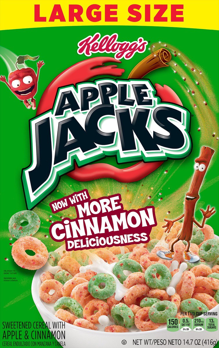 slide 6 of 8, Apple Jacks Kellogg's Apple Jacks Breakfast Cereal, 8 Vitamins and Minerals, Kids Snacks, Large Size, Original, (1 Box) - 14.7 oz, 14.7 oz