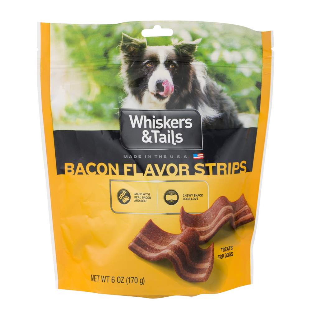 slide 1 of 1, Whiskers & Tails Treats for Dogs Bacon Flavor Strips, 6 oz