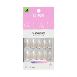 Kiss Glam Embellished Press On Nails Almond, Dive, Pink, Medium Length, 32 Count