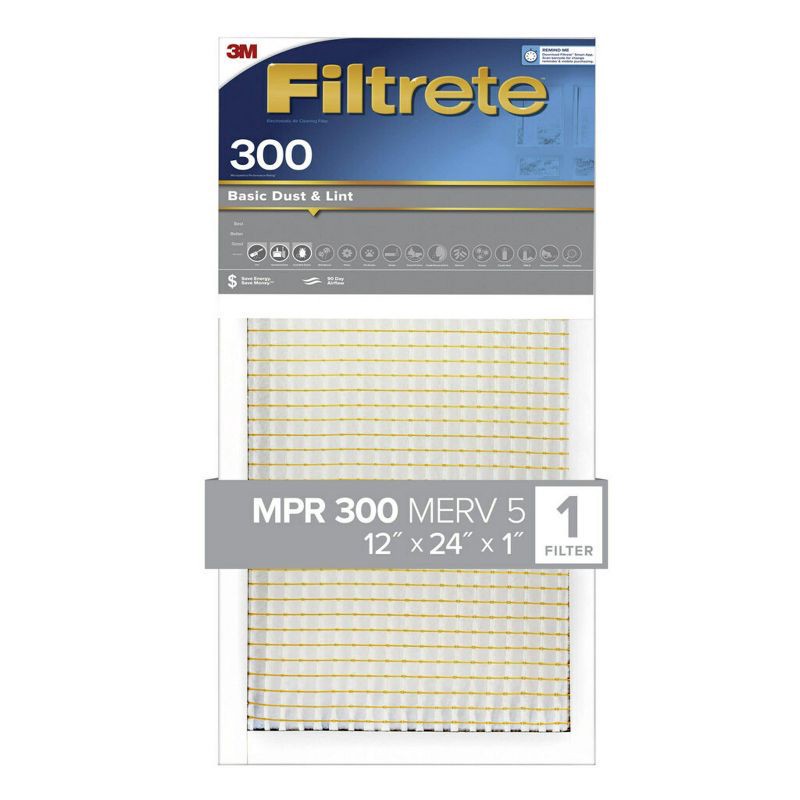 slide 1 of 6, Filtrete 12x24x1 Basic Dust and Lint Air Filter 300 MPR, 1 ct