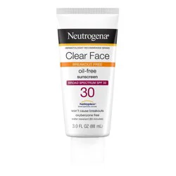 Neutrogena Clear Face Liquid Sunscreen Lotion - SPF 30 - 3 fl oz: Noncomedogenic, Oil-Free, Paraben-Free, Fragrance-Free