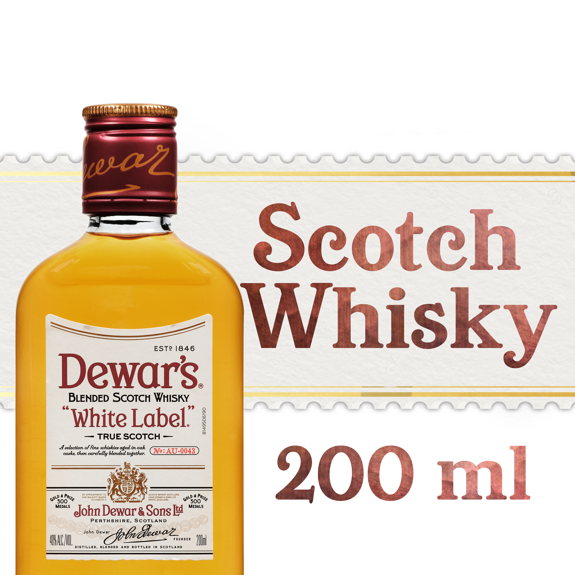 slide 1 of 2, Dewar'S White Label Blended Scotch Whisky 40% 20Cl/200Ml, 750 ml