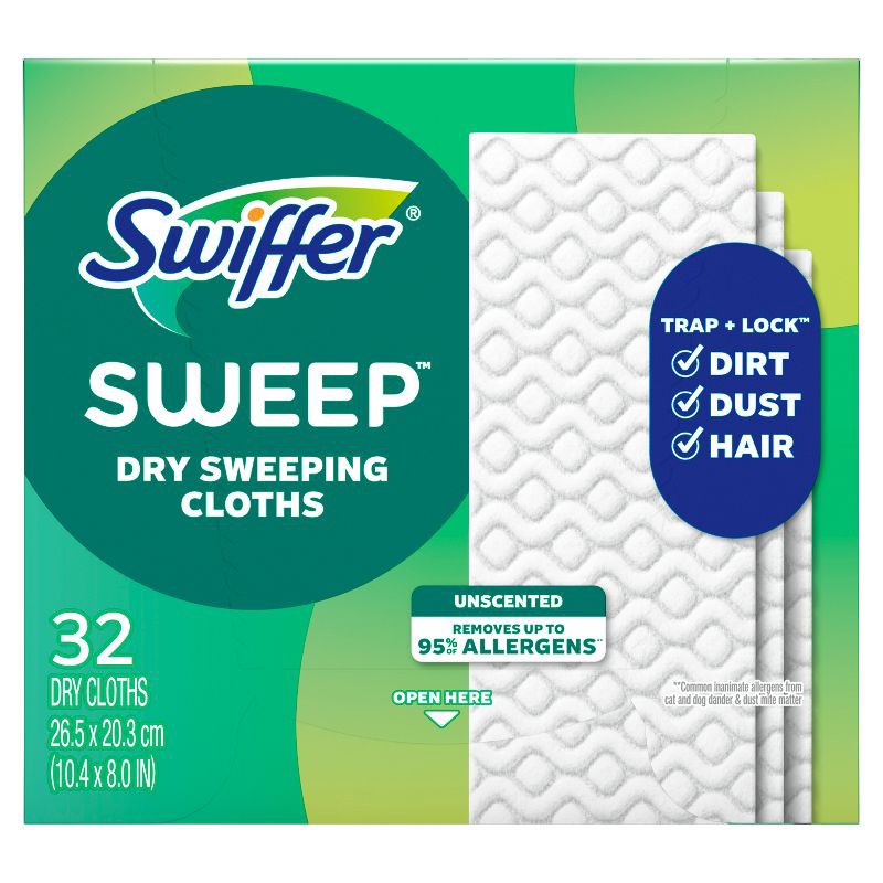 slide 9 of 12, Swiffer Sweeper Dry Pads Sweeping Cloths - Unscented - 32ct, 32 ct
