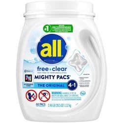 All Unscented Mighty Pacs Free Clear HE Laundry Detergent Pods 60 Pacs - 39.5oz