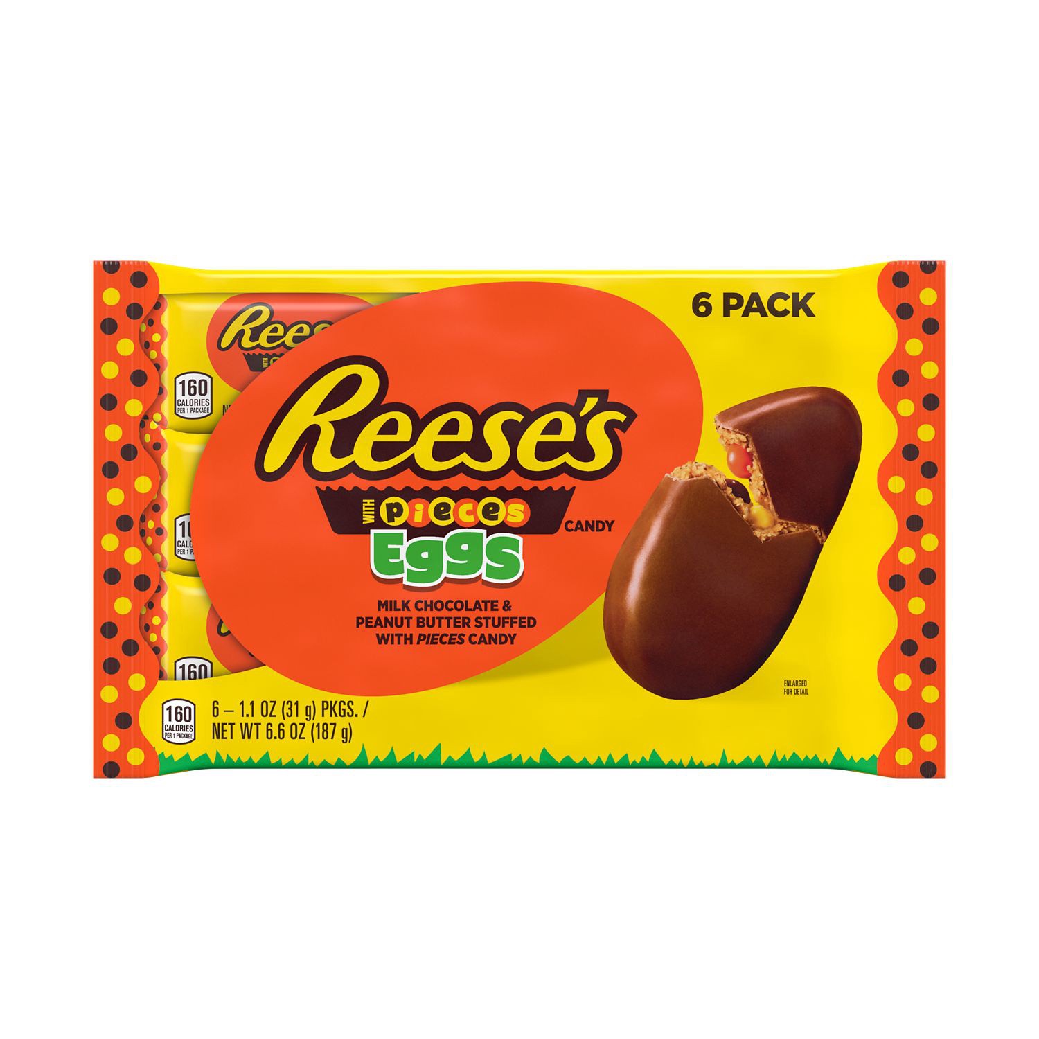 slide 1 of 4, Reese's STUFFED WITH PIECES Milk Chocolate Peanut Butter Eggs Candy, 1.1 oz, Packs (6 Count), 1.1 oz