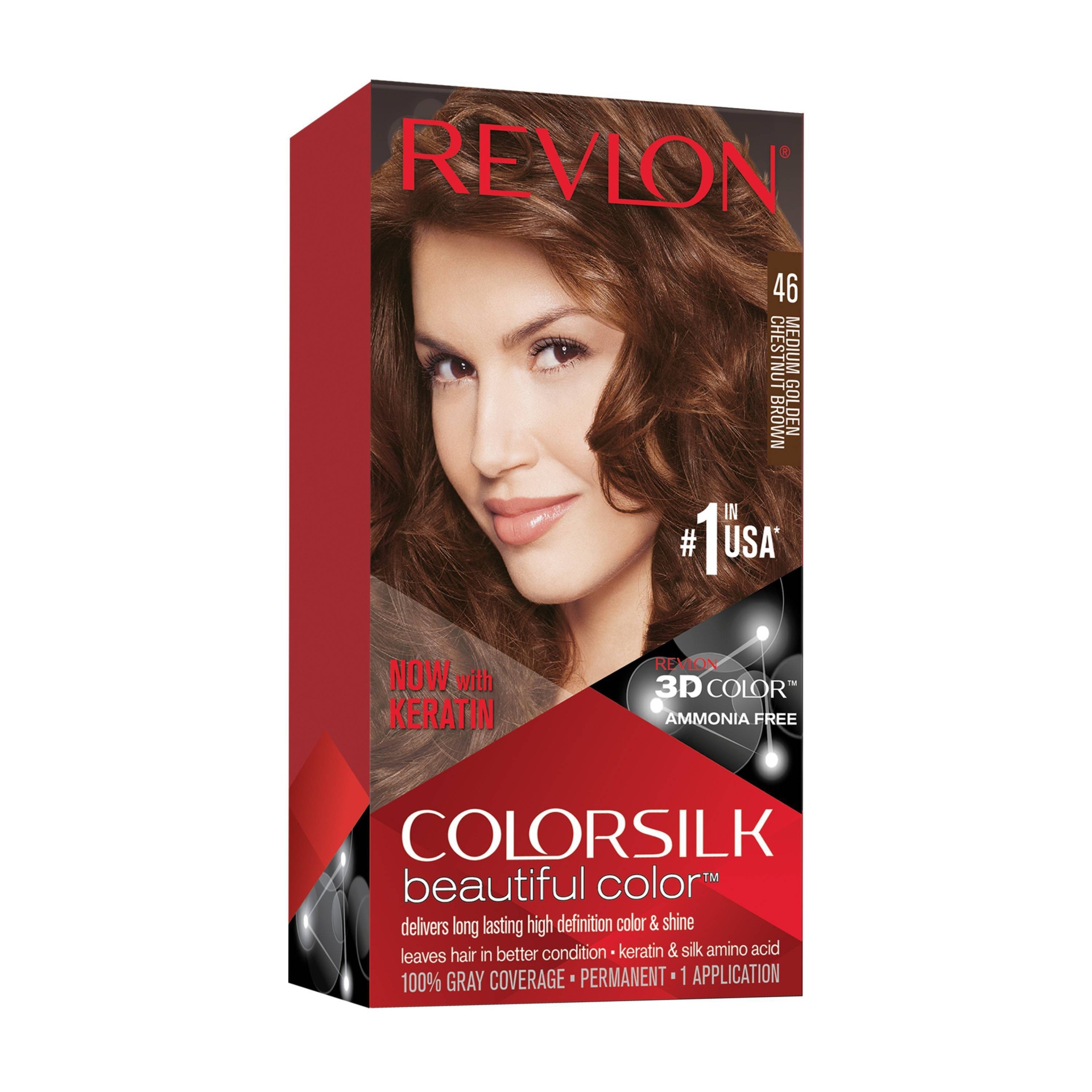 slide 1 of 4, Revlon ColorSilk Beautiful Permanent Hair Color - 3 fl oz - 46 Medium Golden Chestnut Brown - 1 Kit, 1 ct