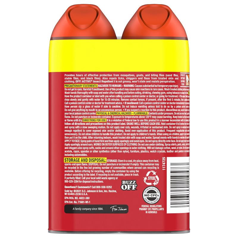 slide 11 of 13, OFF! Active Mosquito Repellent Bug Spray 15% DEET - 2ct/ 6oz each, 2 ct; 6 oz