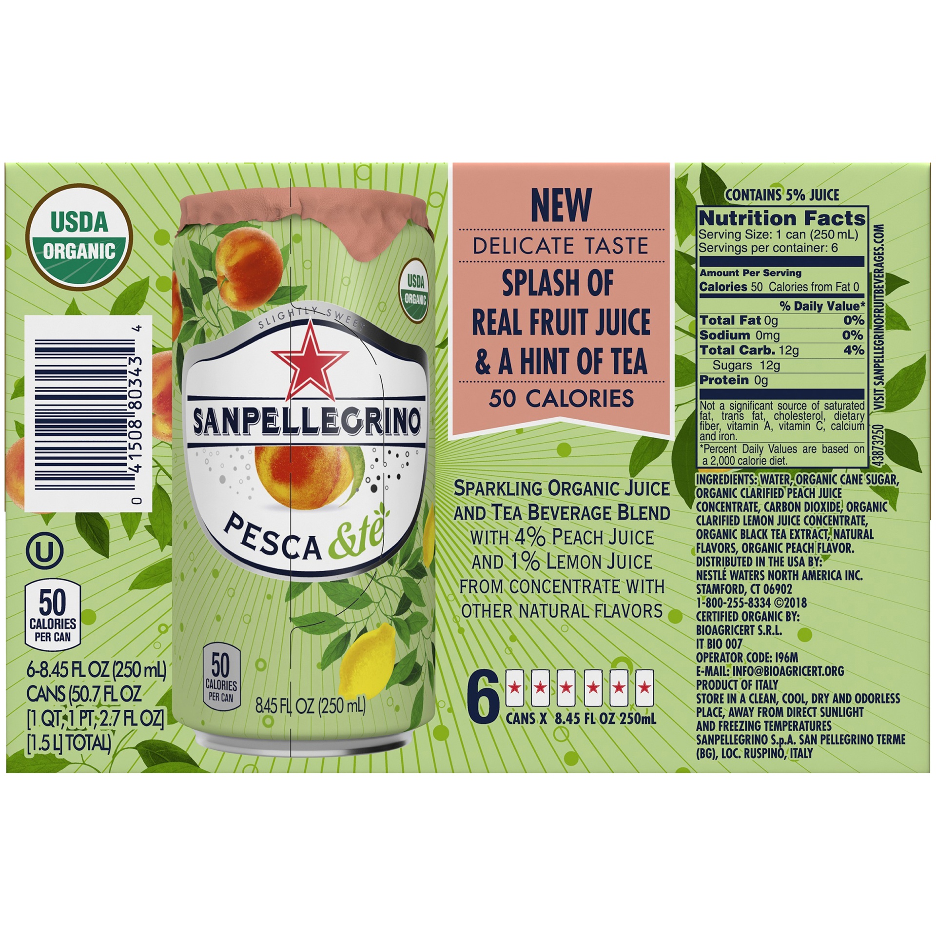 slide 5 of 6, San Pellegrino Pesca & Te Cans - 50.7 fl oz, 50.7 fl oz