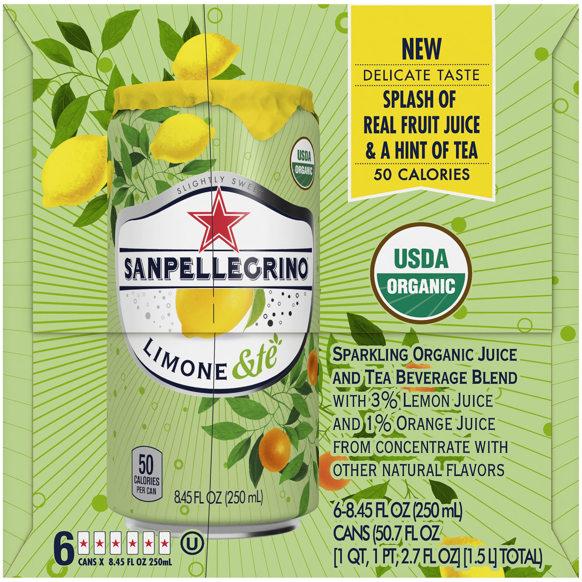 slide 2 of 6, San Pellegrino The delightful blend of 4% lemon juice from Italy, tea extract and cane sugar create the perfect harmony in every can of Sanpellegrino Limone &té. Experience the unique flavor of Limone &té, at only 5, 50.7 oz