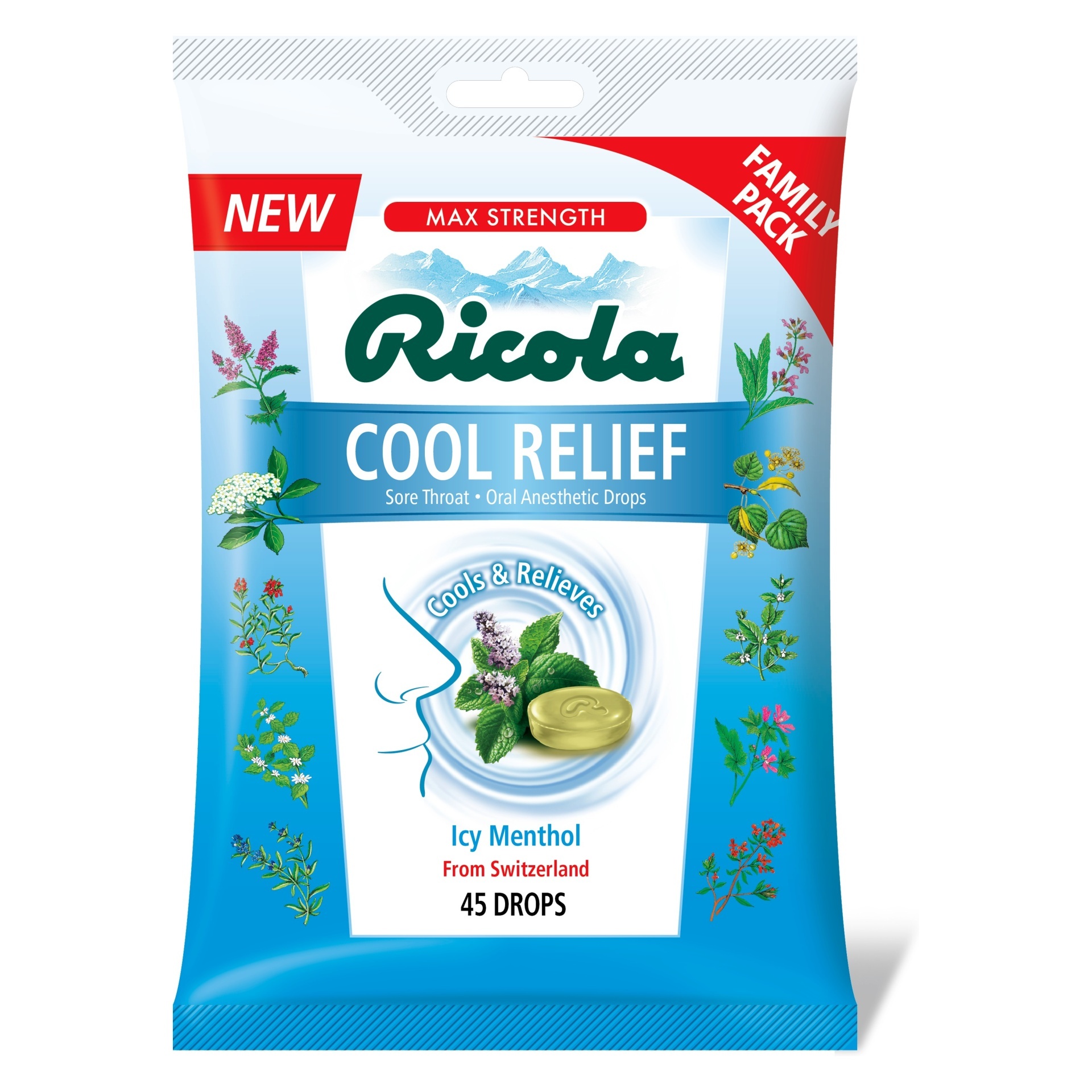 slide 1 of 1, Ricola Cool Relief Cough Drops - Mint, 45 ct