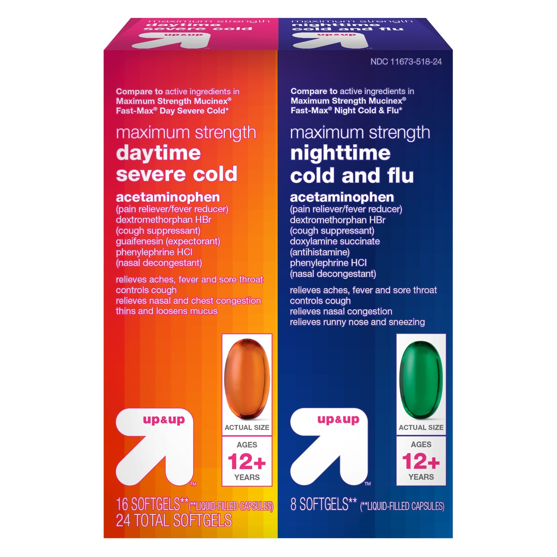 Maximum Strength Daytime/Nighttime Severe Cold & Flu Relief Softgels up & up 24 ct Shipt