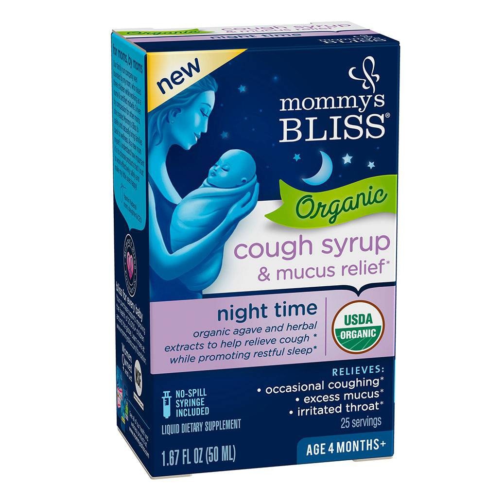 slide 1 of 1, Mommy's Bliss Organic Baby Nighttime Cough & Mucus Relief Liquid, 1.67 fl oz