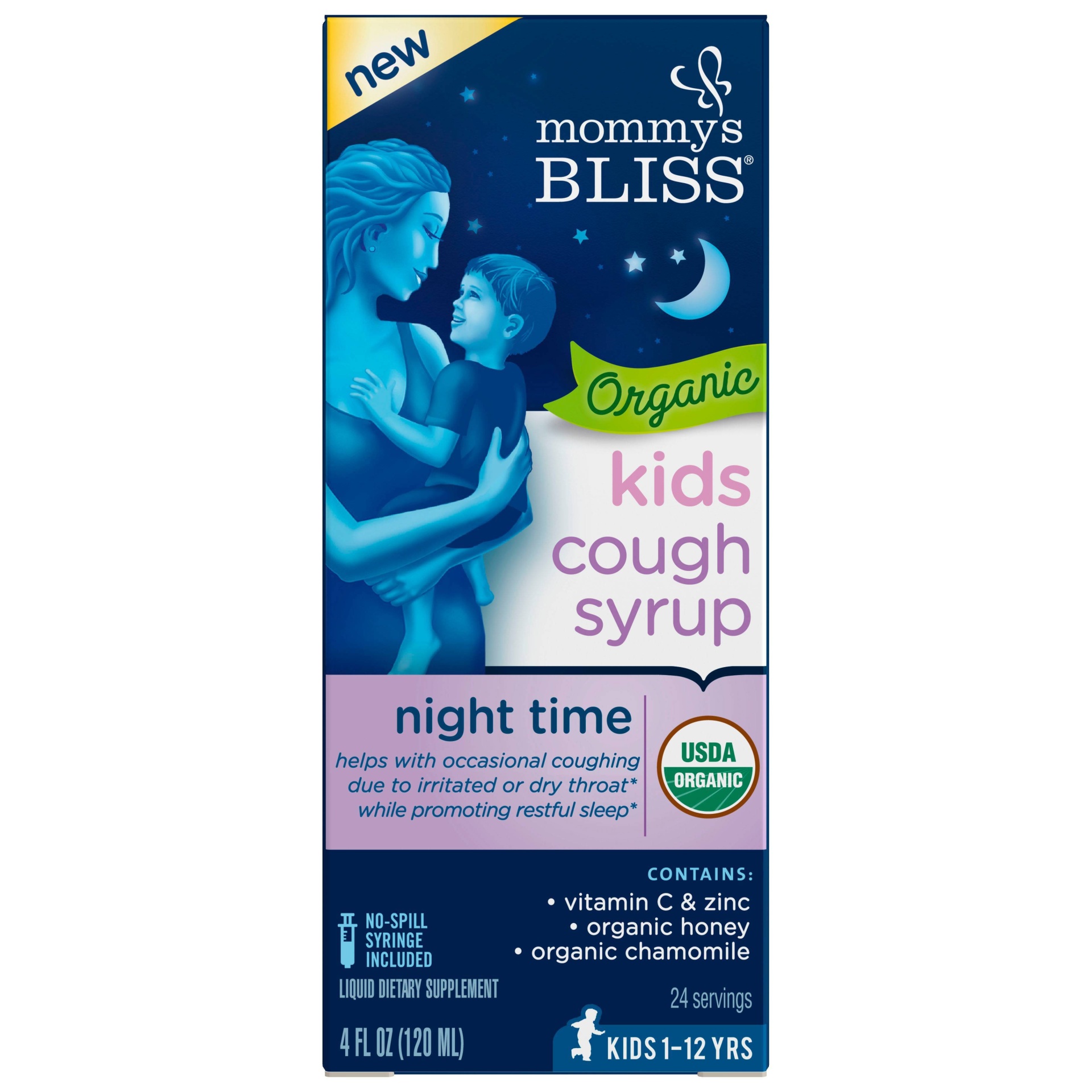 slide 1 of 1, Mommy's Bliss Organic Kids Nighttime Cough & Mucus Relief Liquid, 4 fl oz
