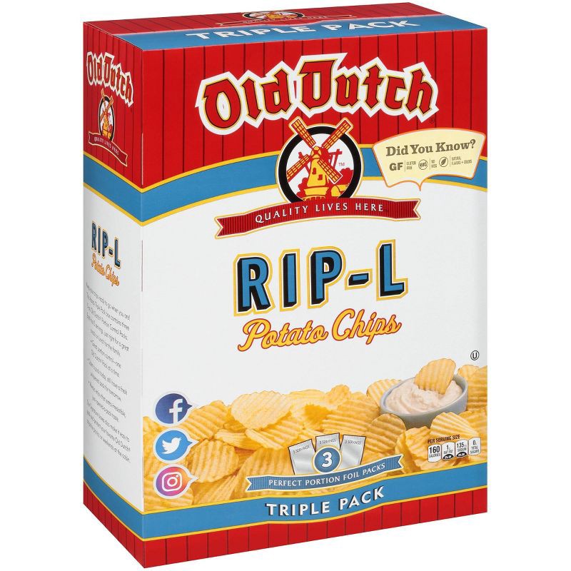 slide 2 of 3, Old Dutch Triple Pack Rip-L Potato Chips - 3ct, 3 ct