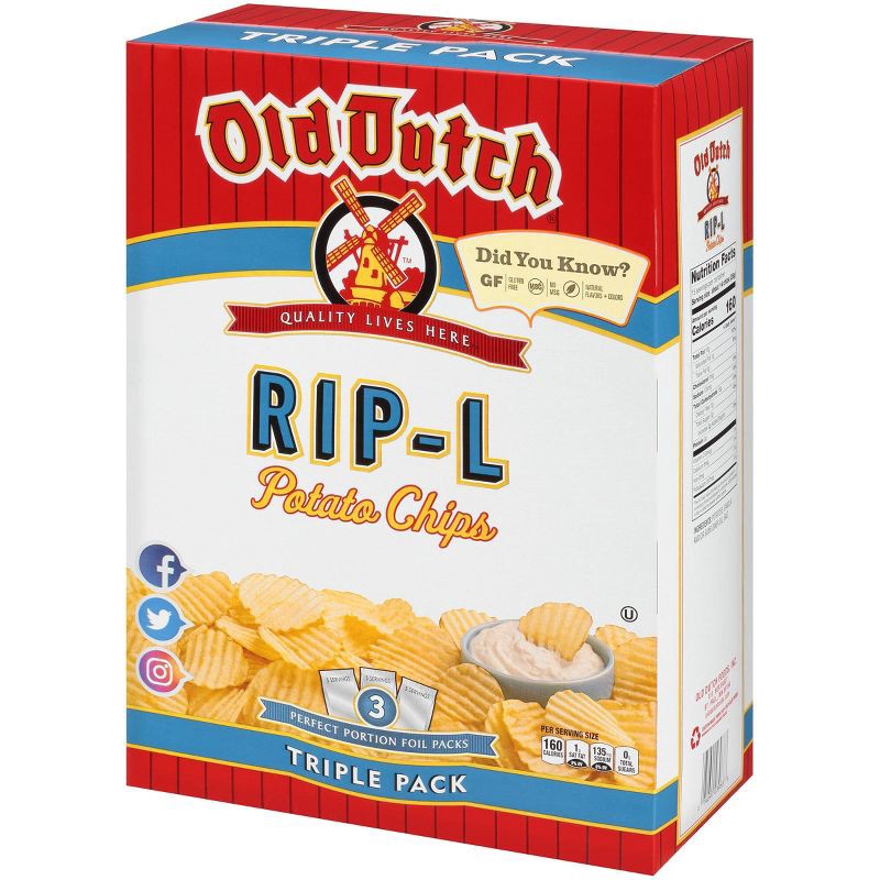 slide 3 of 3, Old Dutch Triple Pack Rip-L Potato Chips - 3ct, 3 ct