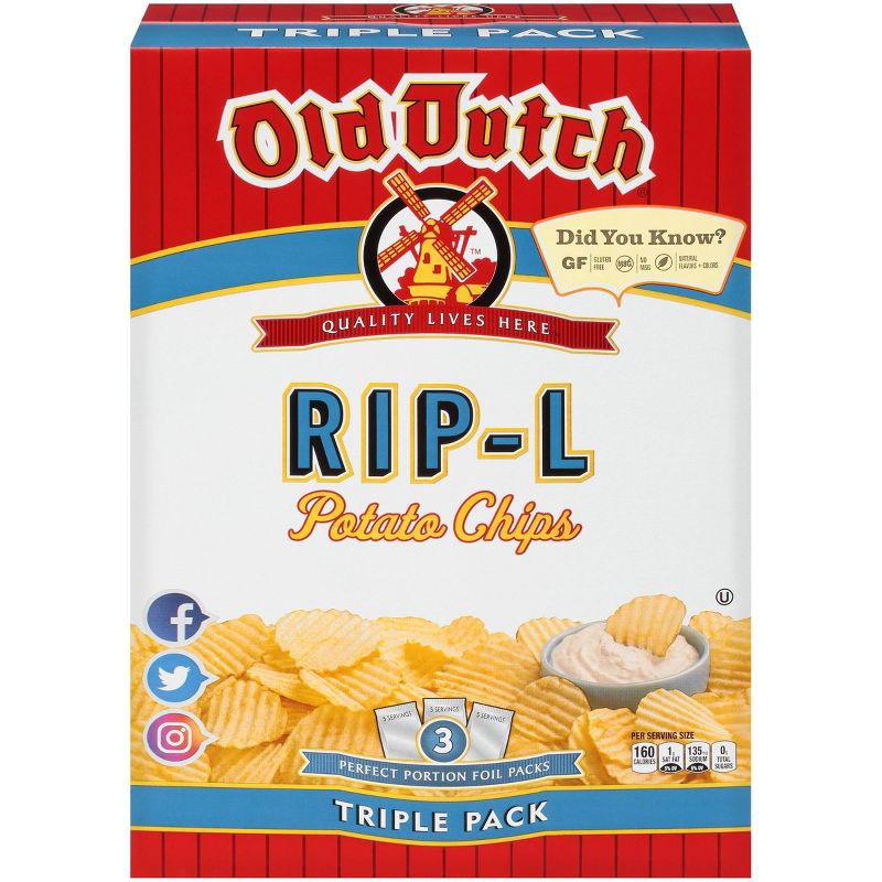 slide 1 of 3, Old Dutch Triple Pack Rip-L Potato Chips - 3ct, 3 ct