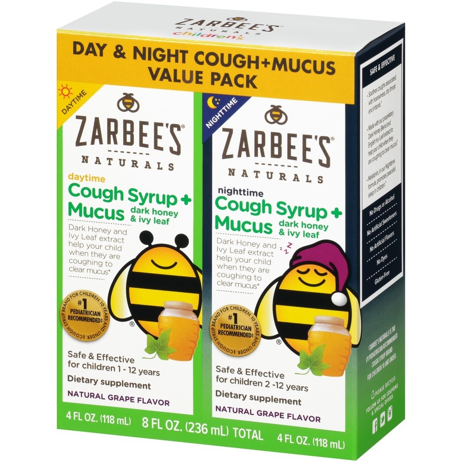slide 1 of 4, Zarbee's Naturals Day & Night Cough+Mucus Value Pack, 2 ct; 8 fl oz