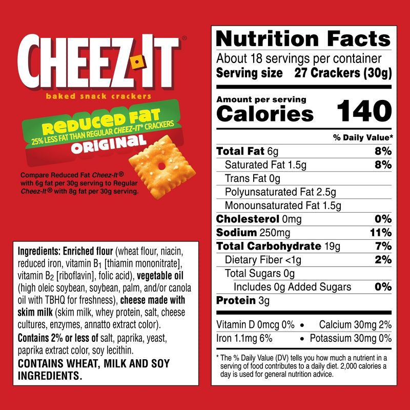 slide 8 of 11, Cheez-It Reduced Fat Original Baked Snack Crackers - 19oz, 19 oz