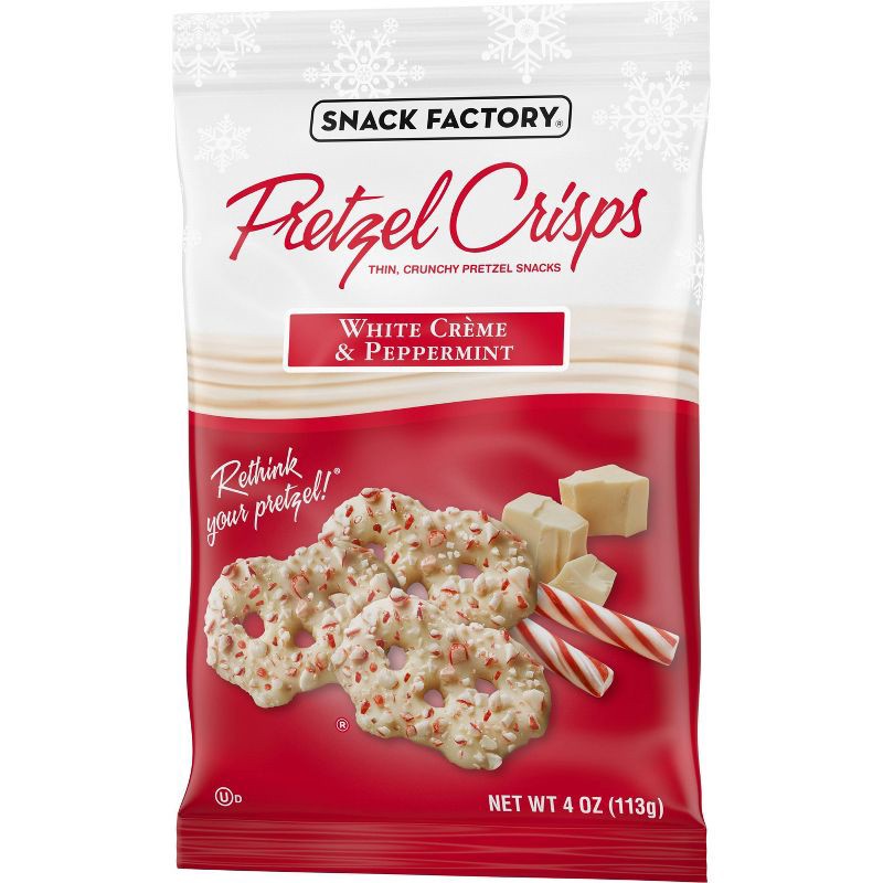 slide 4 of 7, Snack Factory Pretzel Crisps Christmas White Crème and Peppermint Covered Pretzels - 4oz, 4 oz