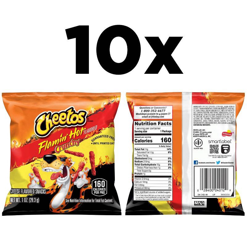 slide 4 of 11, Cheetos Snack Pack Flamin' Hot Cheese Flavored Snacks Multipack- 10ct/10oz, 10 ct; 10 oz