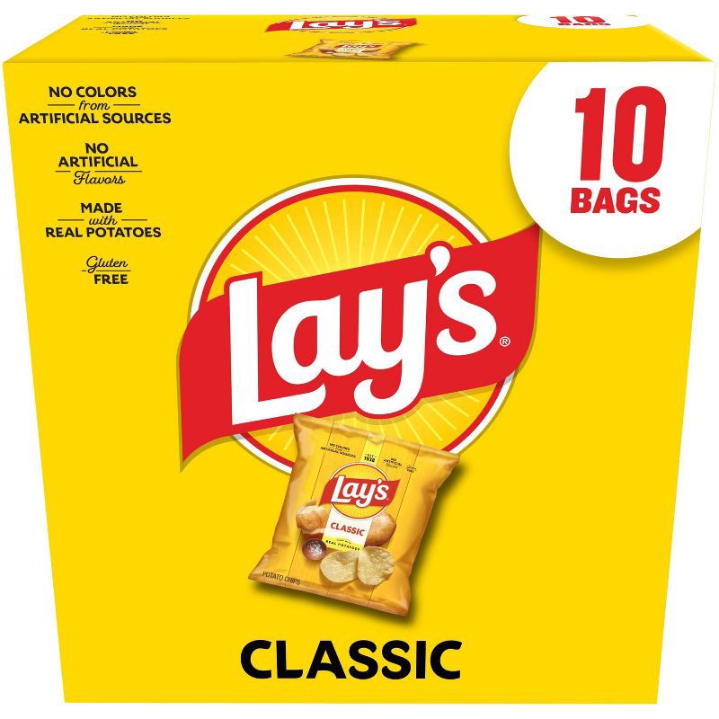 slide 1 of 8, Lay's Snack Pack Classic Potato Chips Multipack- 10ct/10oz: Gluten-Free, 10 ct; 10 oz