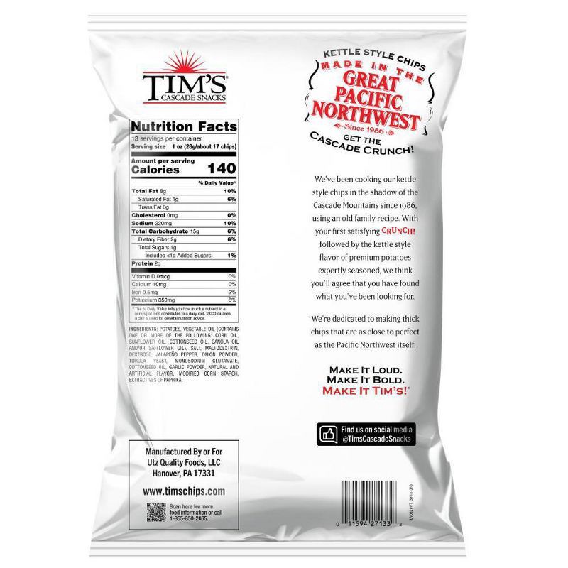 slide 2 of 4, Tim's Jalapeno Cascade Style Potato Chips - 13oz, 13 oz