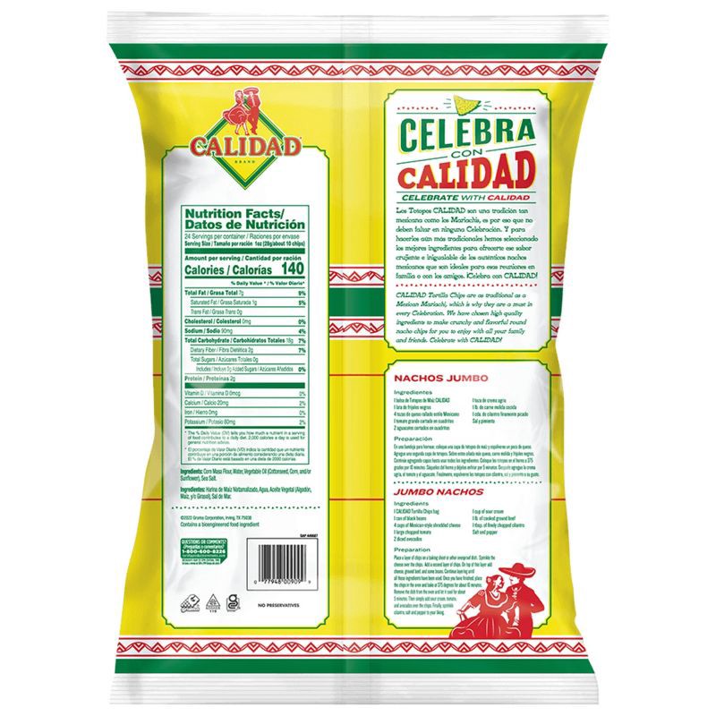 slide 2 of 4, Calidad Round Yellow Corn Tortilla Chips Jumbo Size - 24oz, 24 oz