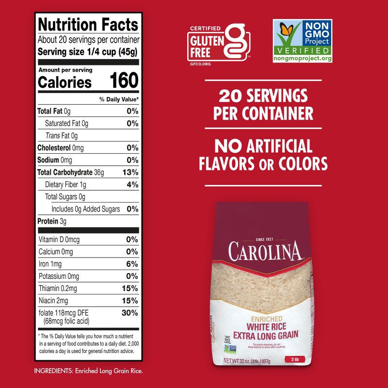 slide 7 of 7, Carolina Enriched Extra Long Grain Rice - 2lbs, 2 lb