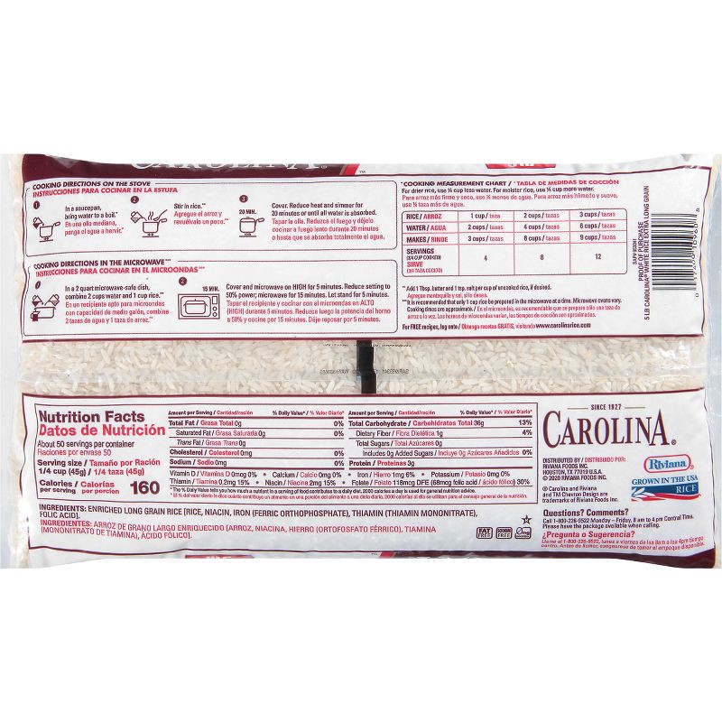 slide 2 of 7, Carolina Enriched Extra Long Grain White Rice - 5lbs, 5 lb