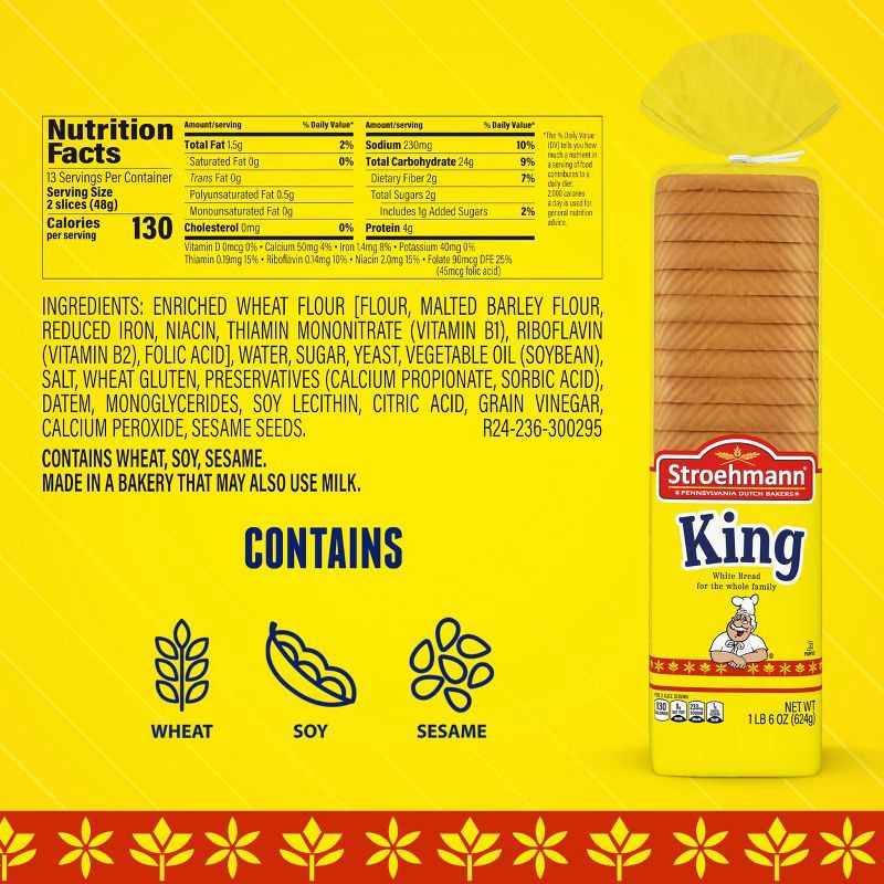 slide 4 of 12, Stroehmann King White Sandwich Bread - 22oz, 22 oz