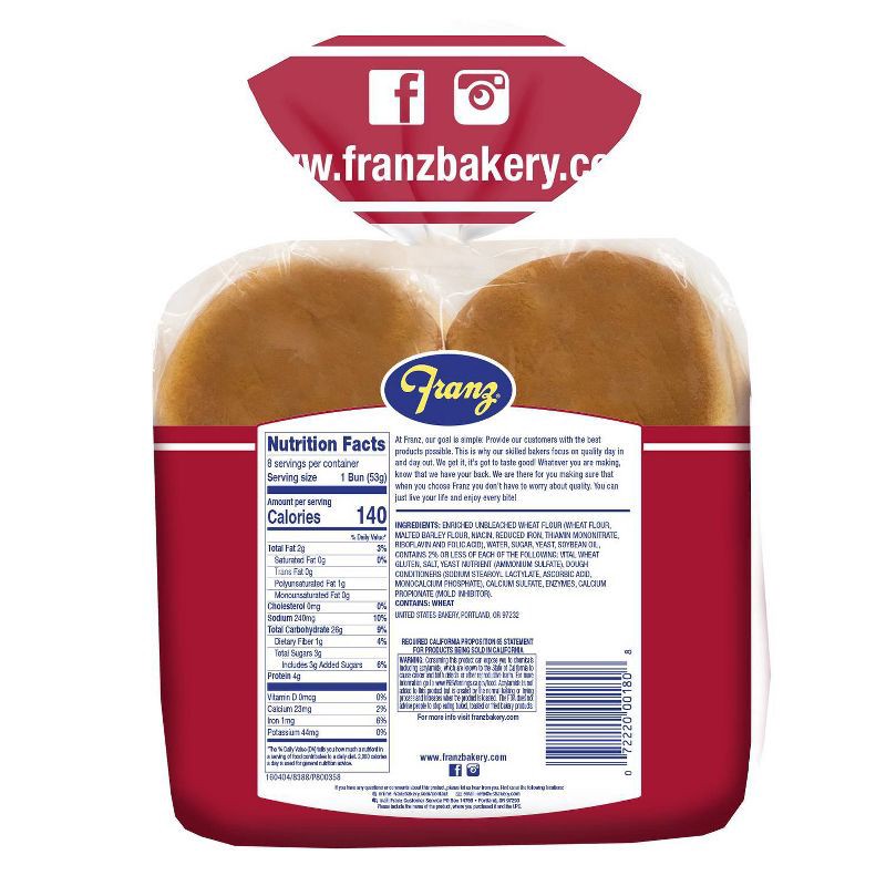 slide 5 of 5, Franz Hamburger Buns - 15oz/8ct, 8 ct; 15 oz
